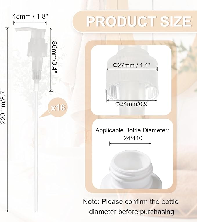 uxcell 16 Pcs Soap Dispenser Pump Heads Soap Dispensers Top Pumps Replacement Switch Pumphead for Standard 24/418 Neck Size Lotion Shampoo Bottle, Transparent