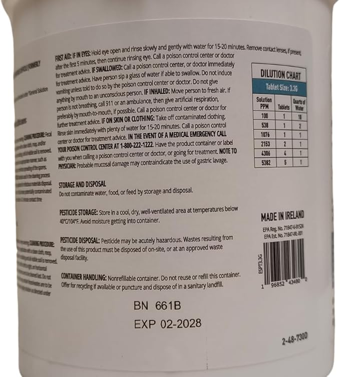 3.3 gram Sporicidal NaDCC Tablet Disinfectant - Multipurpose, Concentrated Dissolving Tabs for Bulk Solution, Use with Protexus Handheld Electrostatic Sprayer