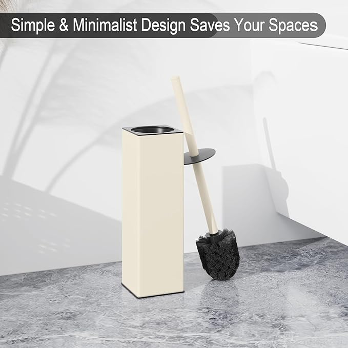 BGL Standing Toilet Brush and Holder Matte White Aluminium Toilet Bowl Cleaner Brush and Holder for Bathroom Storage and Organization, Square Design Sturdy and Space Saving