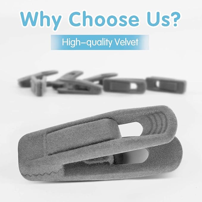 Grey Hanger Clips for Velvet Hangers - 40 PCS Gray Nonslip Velvet Hanger Clips, Skirt Hanger Flocking Clips Fit for Slim Velvet Hangers