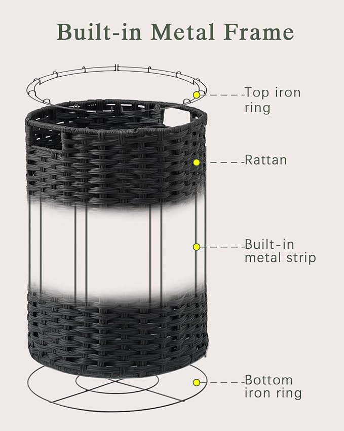 34.3 Gal (130 L) Large Laundry Hamper Laundry Basket Round Handwoven Wicker Laundry Baskets Rattan Laundry Basket with Removable Bag Handles 2 Mesh Bags for Living Room Bedroom Black