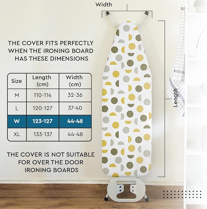 Encasa XO Ironing Board Cover and Pad 49"x18" - Thick 3mm Felt Padding, Drawstring Tightening & Lock, Easy Fit, Scorch & Stain Resistant, Fits Wide Ironing Board - Daisy Grey