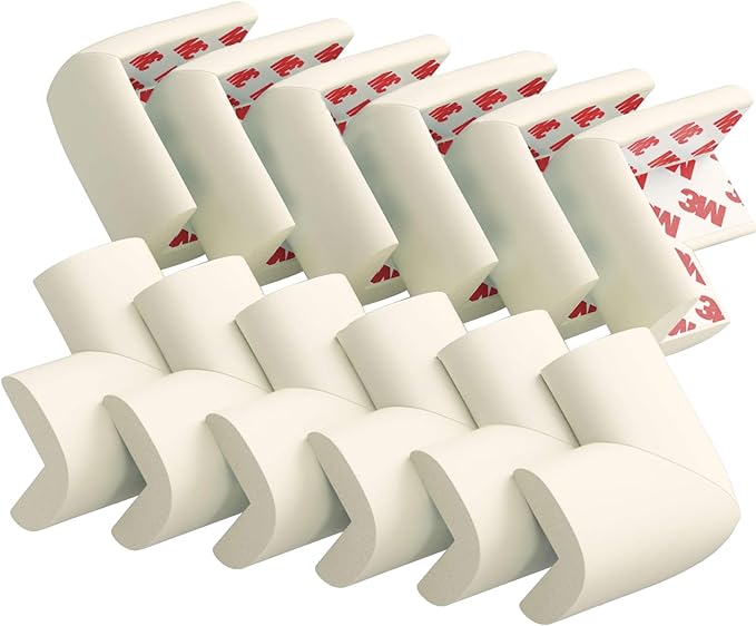 12 Pack Corner Protector Baby Proofing Edge and Corner Guards, Soft Safety Pre-Taped Rubber Foam Furniture Bumpers for Fireplace, Table, Stair, Cabinet (Off White)