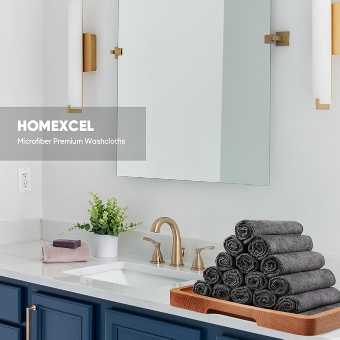 HOMEXCEL Microfiber Washcloths 50 Pack, Highly Absorbent and Soft Face Towel, Multi-Purpose Wash Cloths for Bathroom, Gym, Hotel, Spa and Kitchen, Multicolor 12x12 Inch, Grey