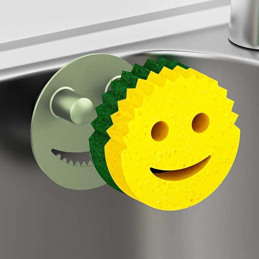 Sponge Holder for Kitchen Sink,Sink Caddy Organizer with Suction Cup Installation for Kitchen/Bathroom, Self Draining,Sponge Caddy for Holding Smiley Sponges-Green