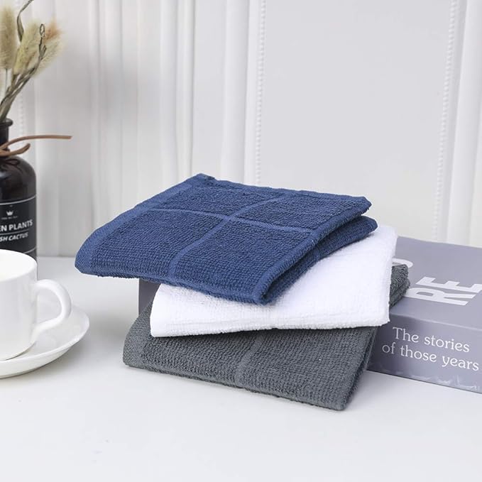Glynniss Kitchen Dish Cloths Highly Absorbent Dish Rags 100% Cotton Wash Cloths for Washing Dishes (Grey, 24)