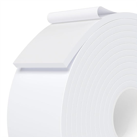 Weather Stripping Door Seal White,2Inch Wide X 1/4 Inch Thick,Air Conditioner Window Seal,Self Adhesive Foam Tape High Density Foam Sealing Strip,Soundproof Foam Tape Roll,Total 16.4 Feet Long
