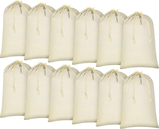 12 Pieces 28" x 36" Canvas Laundry Bags Bulk Large Cotton Laundry with Drawstring Heavy Duty Hamper Liner Washable Dirty Clothes Santa Bag for Travel Household