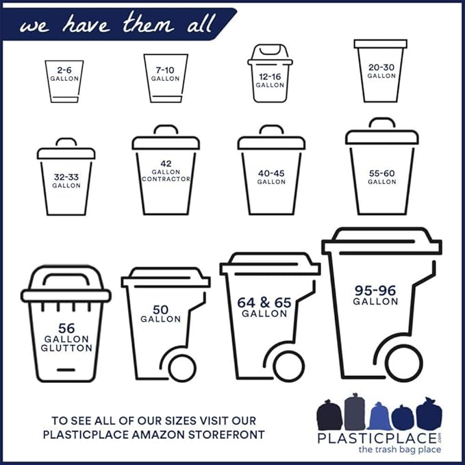 Plasticplace - W14LDB 12-16 Gallon Trash Bags │ 1.2 Mil │ Black Garbage Can Liners │ 24" x 31" (250 Count)