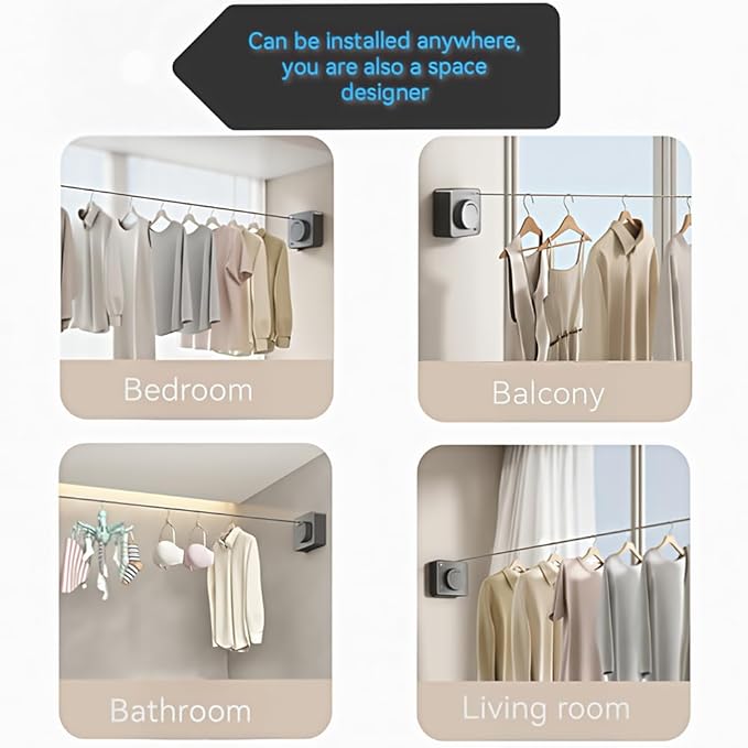 Retractable Clothesline, Wall Mounted, Stainless Steel, 17 Ft Indoor Outdoor (White)