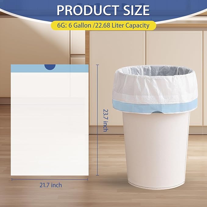 240 Count 6 Gallon Trash Bags Drawstring - Medium Garbage Bags 1.1 Mil,22.5 Liter Strong Plastic Trash Can Liners Unscented,Thick Waste Basket Bags for Home Bathroom Office Kitchen