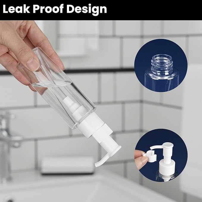 7 Pack 3.4 Oz/100ml Travel Pump Bottle TSA Approved Empty Plastic Pump Bottles Dispenser Portable Refillable Container Clear Lotion Dispenser Bottle for Shampoo Shower Gel