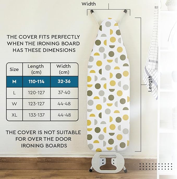 Encasa XO Ironing Board Cover and Pad 42"x14" - Thick 3mm Felt Padding, Drawstring Tightening & Lock, Easy Fit, Scorch & Stain Resistant, Fits Medium Ironing Board - Daisy Blue