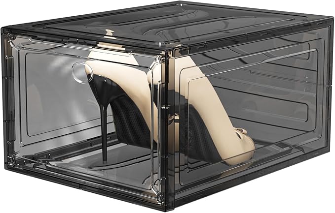 9 Pack Shoe Organizer, Upgrade Harder Solid Plastic Shoe Storage, Shoe Boxes Clear Plastic Stackable, Sneaker Storage, Shoe Organizer for Closet, Shoe Display Case, Black