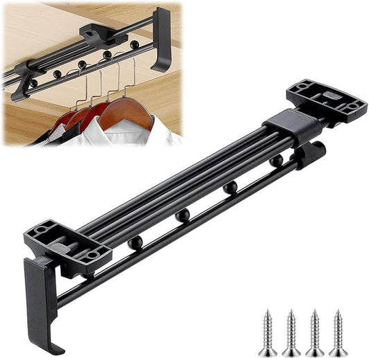 30cm Pull Out Closet Rod Heavy Duty Retractable,17 FT Indoor and Outdoor Retractable Clothesline,Wall Mounted Stainless Steel Retractable Clothesline (Dark Black)