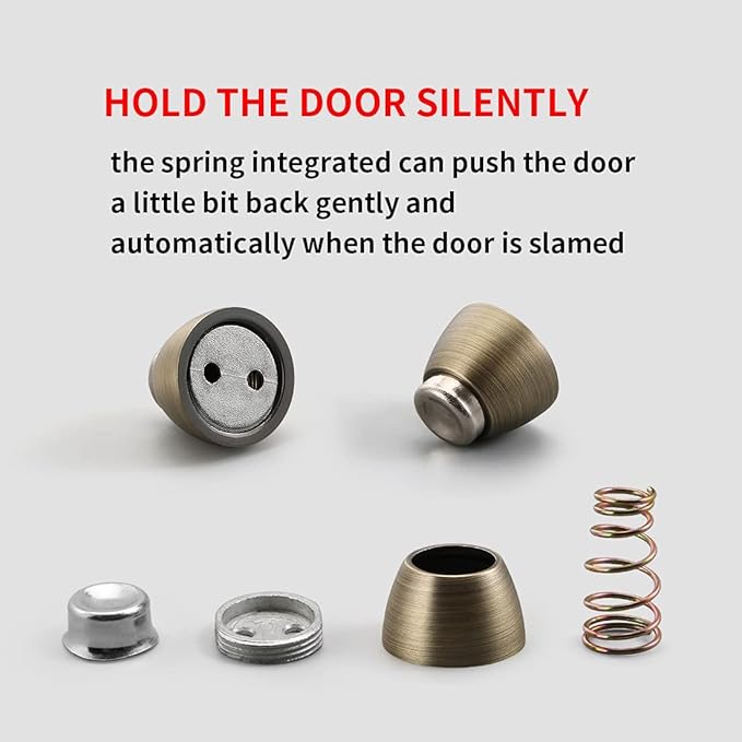 YAGU Magnetic Door Stopper 2 Pack, Zinc Alloy Brushed Bronze Door Stops Door Catch Holder Wall Floor Mounted, Magnet Metal Soft-Catch