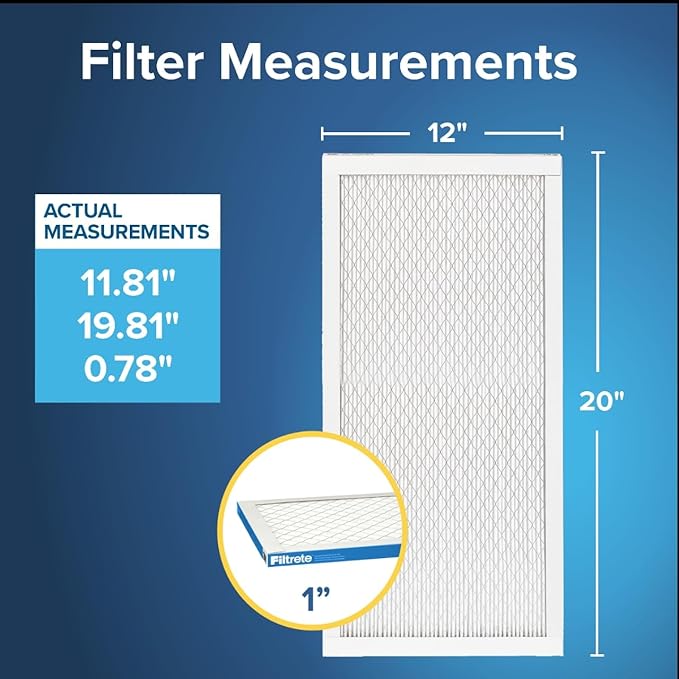 Filtrete 12x20x1 AC Furnace Air Filter, MERV 13, MPR 1900, Premium Allergen, Bacteria & Virus Filter, 3-Month Pleated 1-Inch Electrostatic Air Cleaning Filter, 6-Pack (Actual Size 11.81x19.81x0.78 in)