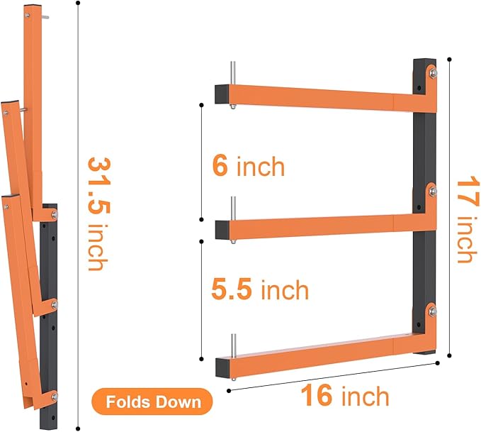 2 Pack Lumber Storage Rack, Wall Mount Wood Storage Racks, Heavy Duty 3-Level System Lumber Metal Racks, 360 LBS Sturdy Garage Wood Organizer, Indoor and Outdoor