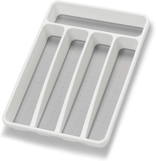 Silverware Organizer Utenisl Organizer Holder Kitchen Drawer Organizer Plastic Silverware Tray for Drawer Flatware Organizer 5 Compartment White