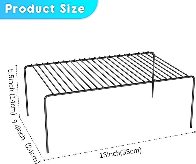 Medium(13 x 9.4 inch)Black Cabinet Storage Shelf Rack Set of 2, Rustproof Metal Wire Kitchen Counter Organizers and Storage, Spice Organization for Cabinet, Plate, Dish, Pantry, Bathroom, Fridge