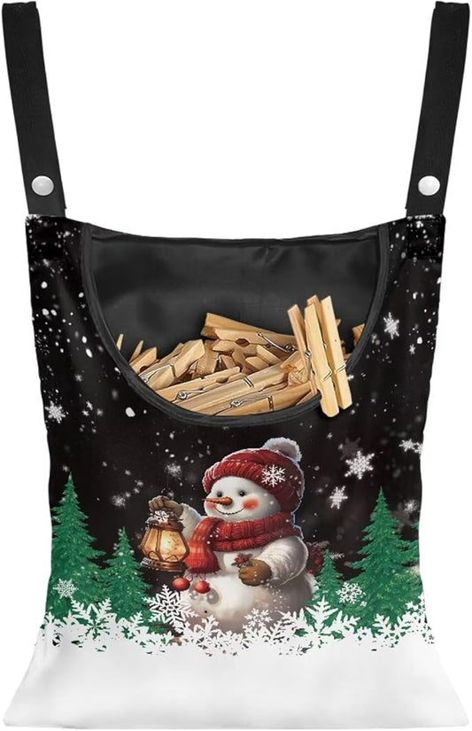 Snowman Clothes Pin Hanging Bag, Large Capacity Clothespin Bag with A Large Opening，Clothes Pin Hanging Bag Space-Saving Organize Clothespin Bag for Clothesline Outdoor