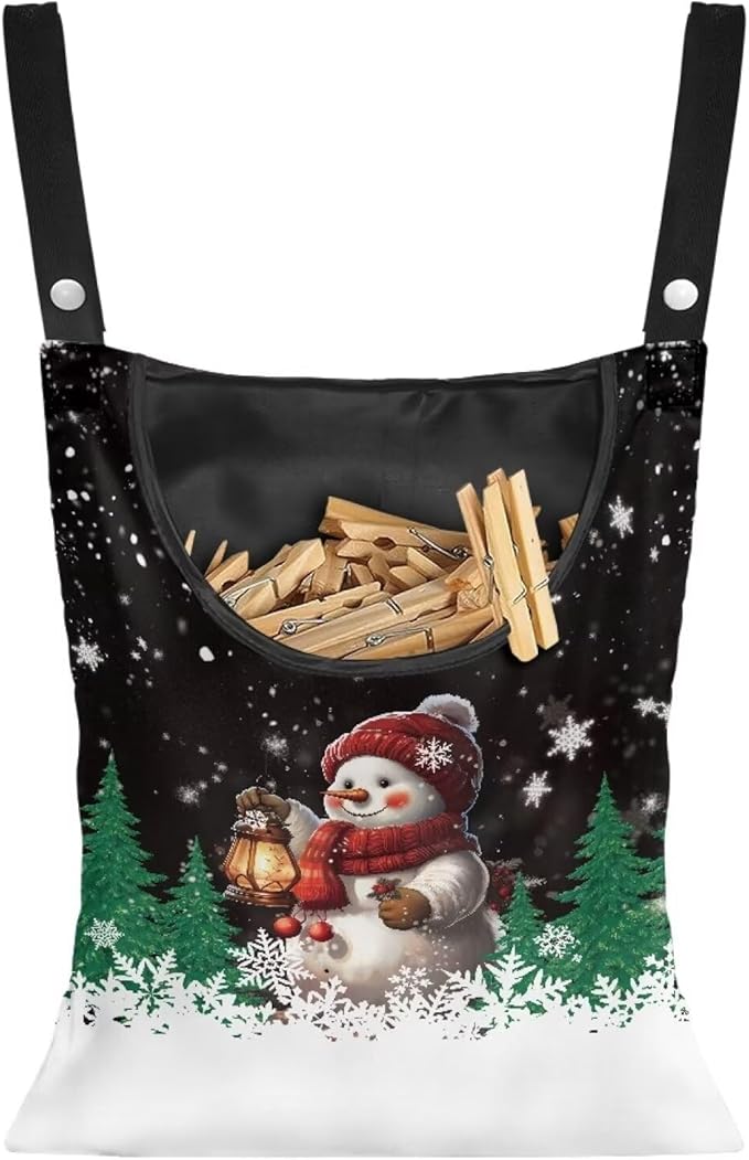 2 Pcs Snowman Clothes Pin Hanging Bag, Large Capacity Clothespin Bag with A Large Opening，Clothes Pin Hanging Bag Space-Saving Organize Clothespin Bag for Clothesline Outdoor