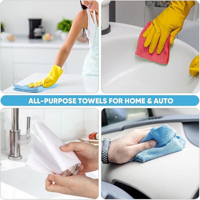 AIDEA Microfiber Cleaning Cloth Roll, White Shop Towels 55 Sheets Washable, Microfiber Towels for Cars, White Rags Reusable Paper Towel for Automotive, Workshop, House, Kitchen, Cleaning Supplies11×9"