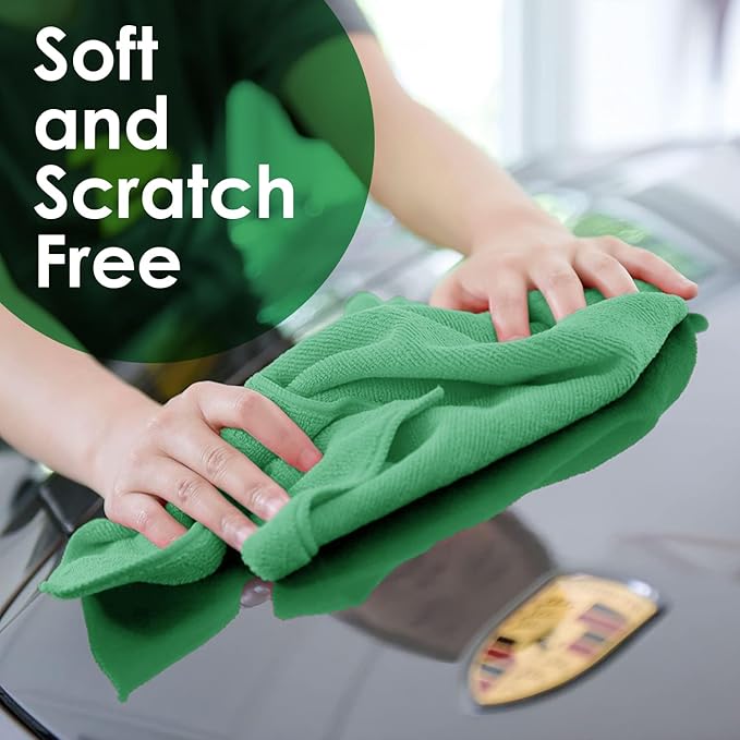 Avalon Towels Microfiber Absorbent Bar Towels, Rags for House Cleaning, Lint Free, Reusable and Washable (Green Value Pack of 48)