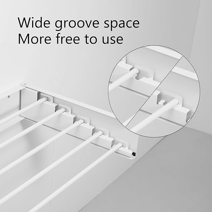 JOOM Laundry Drying Rack Collapsible, Wall Mounted Clothes Drying Rack, Retractable Drying Rack, 31.5" Wide, 5 Aluminum Rods, 60 lb Capacity (White 31.5")