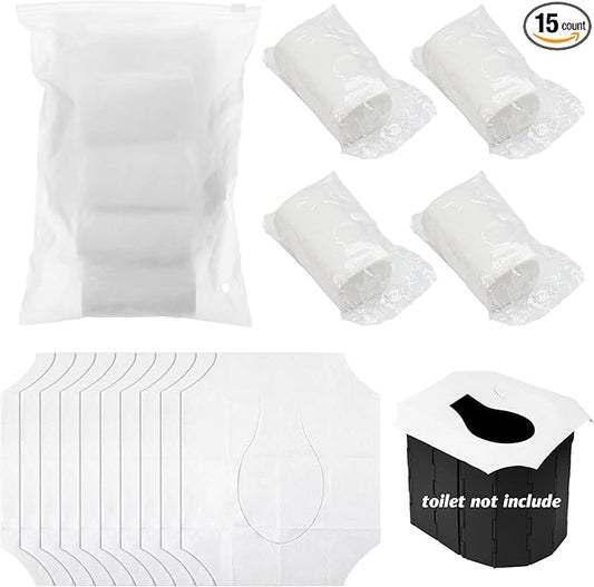 10 Pack Toilet Seat Covers Disposable with 4 Pack Portable Toilet Paper, Large Waterproof Potty Covers, Individually Wrapped Travel Accessories for Public Restrooms, Airplane, Camping