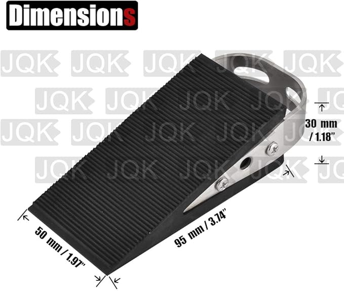 JQK Heavy Duty Door Stopper Rubber Wedge, 304 Stainless Steel Security Door Stops Works On All Floor Types, Brushed(4 Pack), DSB6-BN-P4