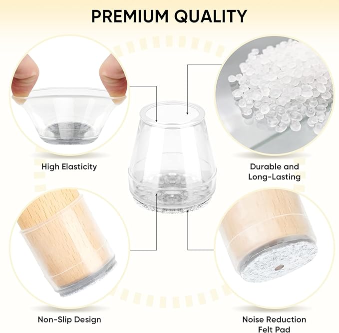 BALEINE 16 Pack Silicone Chair Leg Floor Protectors, Stool Leg Protectors Cap, Non-Slip Chair Leg Caps for Hardwood Floors (Clear Combo 16 Pack)