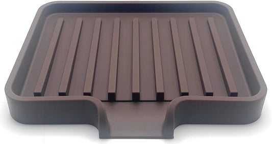 Happitasa Silicone Soap Dish Tray and Sponge Holder with Drain Chute, Pack of 2 | Bathroom and Kitchen Sink Organizer Caddy (Dark Chocolate, 5.2"x4", 7.2 Ounces)