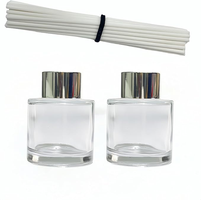 2 PCS Reed Diffuser Bottles Empty, 10Pcs Reed Diffuser Stick, Diffuser Bottle Capacity 50ml (1.7oz) Diffuser Stick 3.5mm-190mm, Suitable for Home, Hotel, Restaurant, Office Aromatherapy Tasks