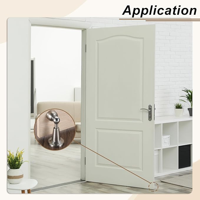 uxcell 6Pcs Magnetic Door Stopper, 304 Stainless Steel Magnetic Door Stop Catch, Soft-Catch Brushed Nickel Hold Door Open Wall Mount for Bottom of Door, Silver