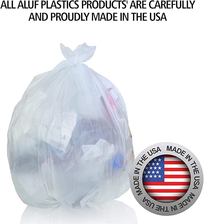 Aluf Plastics High Density Trash Bags, 55 Gallon, 200 Count, 17 Micron (eq), 36" x 60", Clear, for Bathroom, Office, Industrial, Commercial, Janitorial, Municipal, Recycling