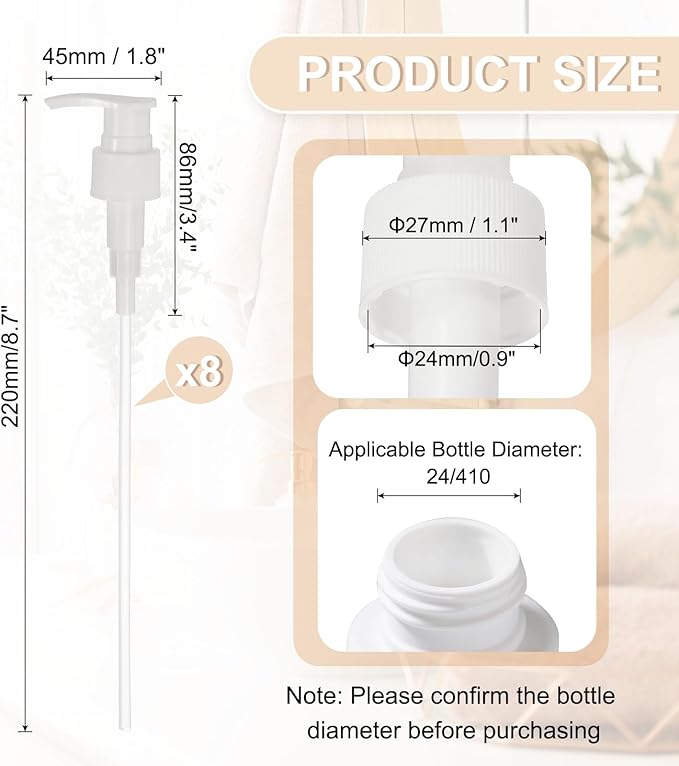 uxcell 8 Pcs Soap Dispenser Pump Heads Soap Dispensers Top Pumps Replacement Switch Pumphead for Standard 24/411 Neck Size Lotion Shampoo Bottle, White