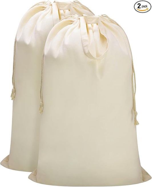 Canvas Laundry Bag with Handles & Drawstring 23.6"x35", Dirty Clothes Travel Bag, Heavy Duty Washable Cotton Laundry Sack for Travel, Camp, College (2 Pack)