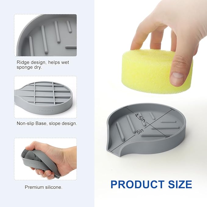 LANMU Silicone Smiley Face Sponge Holder for Kitchen Sink, Sink Caddy Organizer with Drainage for Quick Drying, Dishwasher Safe, Fit Palm Bush, Soap Dispenser Storage