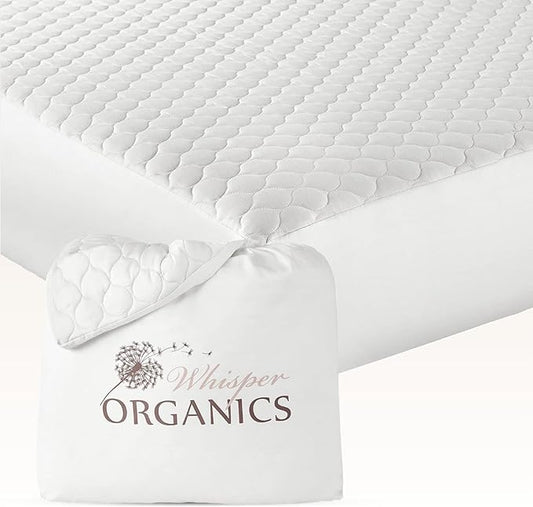 100% Cotton Organic Mattress Pad - Breathable & Cooling Mattress Protector Twin XL Size - Premium 300GSM Quilted and Noiseless Machine Washable Organic Mattress Protector (White, Twin XL)