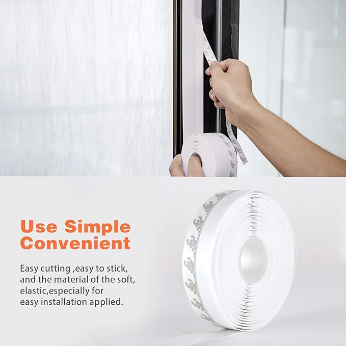 26 Feet Silicone Seal Strip, Weather Stripping Seal Tape for Door, Window & Shower Glass Gaps (White, 25MM)