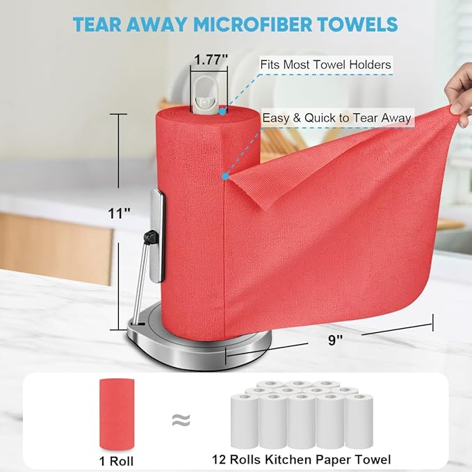 AIDEA Microfiber Cleaning Cloth, 165 Sheets(3 Roll), Micro Fiber Cloth for Cleaning Car, Reusable Paper Towels, Red Shop Rags for Automotive, Mechanic, Workshops, House,11×9"