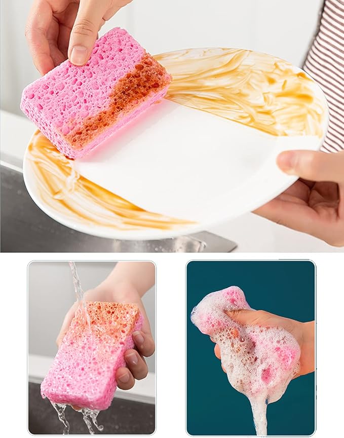 METUUTER 12-Count Kitchen Sponges- Compressed Cellulose Sponges Non-Scratch Natural Dish Sponge for Kitchen Bathroom Cars, Funny Cut-Outs DIY for Kids