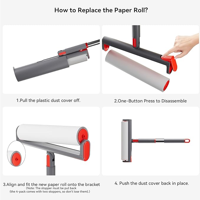 Large Lint Roller Refill 240 Sheets(4 Pack) Value Set, Extra Sticky, Easy Tear for Lint Remover, 9.45 in Pet Mega Extreme Stick Refill for Floor Roller Cleaning for Pet Hair