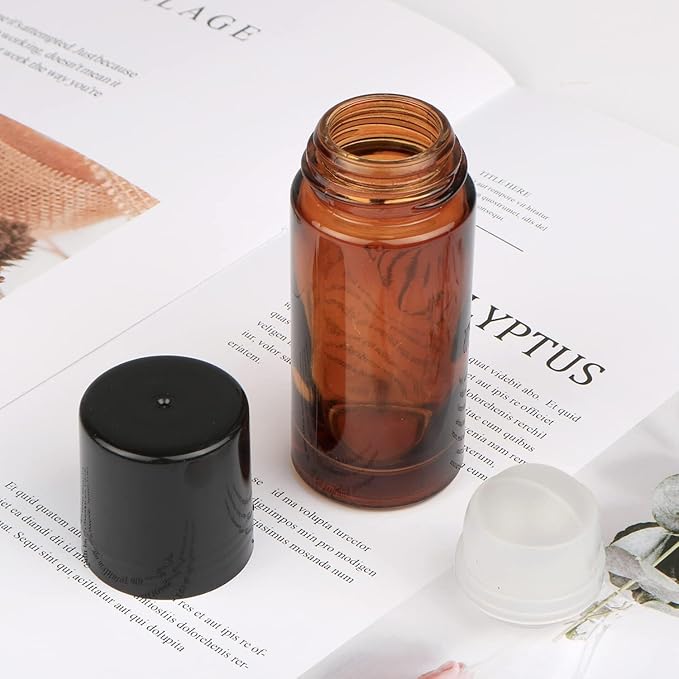 2Pcs Brown 30ml Glass Essential Oil Roller Bottles Refillable Roll on Bottles Empty Deodorant Bottle Containers Rollerball Beauty Personal Care Fragrance Cosmetics Tools