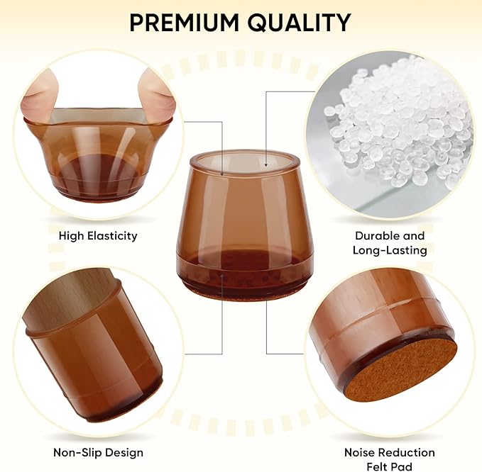 BALEINE 24 Pack Silicone Chair Leg Floor Protectors, Stool Leg Protectors Cap, Non-Slip Chair Leg Caps for Hardwood Floors (Brown, X-Large, 24 Pack)