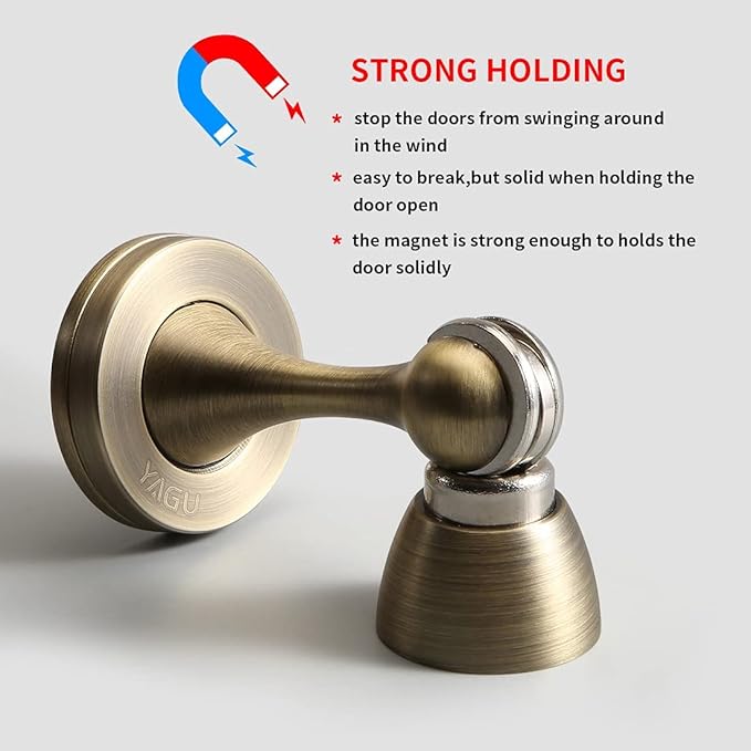 YAGU Door Stopper 1 Pack Magnetic, Zinc Alloy Brushed Bronze Door Stops Catch Holder Wall Floor Mounted, Magnet Metal Soft-Catch