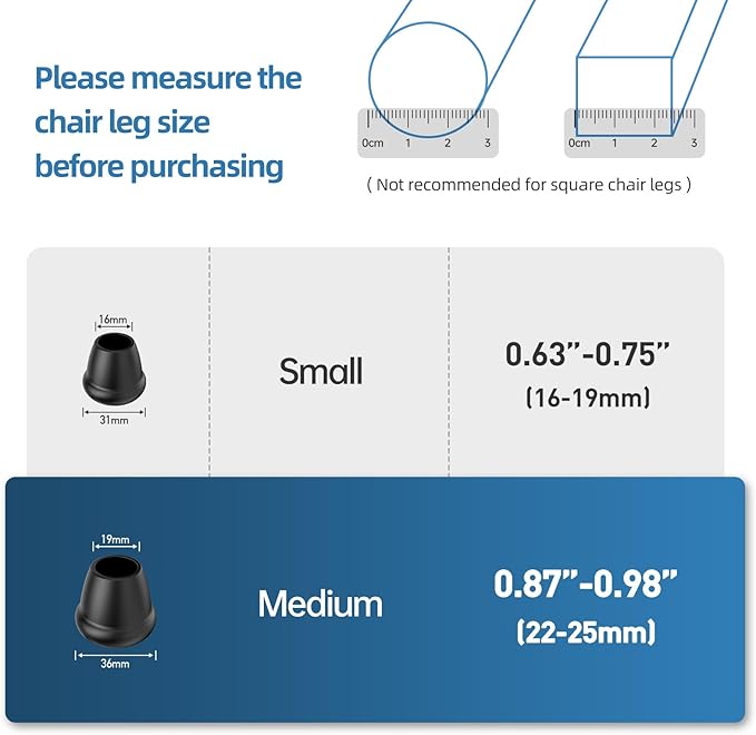 1 Inch Heavy Duty Rubber Chair Leg Caps - 24 PCS Non-Slip Furniture Floor Protectors with Metal Inserts for Wood, Tile, Carpet - Fits Chairs,Stools,Bar Stools