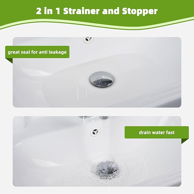 Universal Bathroom Sink Drain Strainer Hair Catcher Upgraded with Removable Stainless Steel Filter Basket, 2 in 1 Pop Up Sink Stopper for 1.1''~2.36'' Sink Basin Hole, Big Cover Cap, Chrome