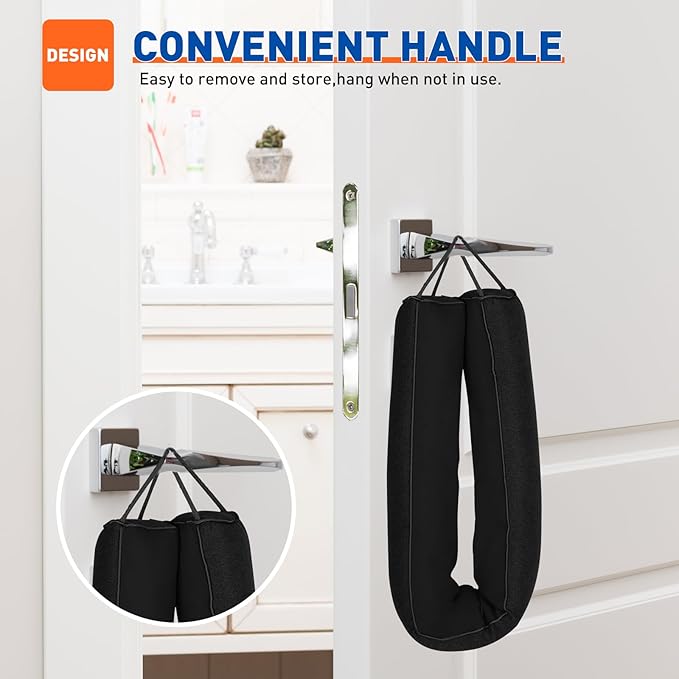 MAGZO Door Draft Stopper 32 Inches, Weighted Triangular Door Snake for Winter Noise Blocker with Hook Loops,Black